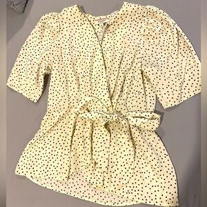 Cream silky blouse with black polka dots! So cute on with bow tie in front!